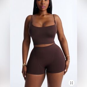 Fashion Nova Chocolate Brown Seamless Smooth Double Lined Micro Shorts & Cami